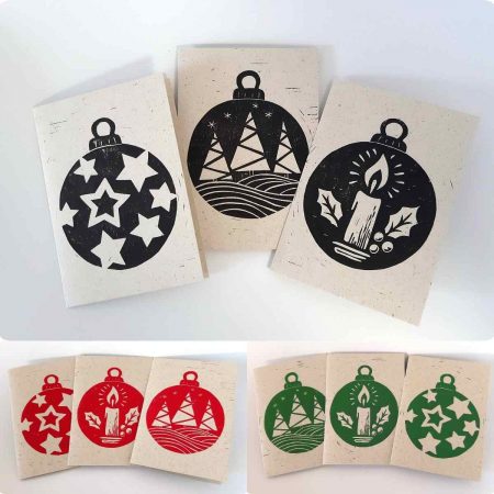 Weihnachtskarten-Set „Kugeln im Winter“ – 3 Motive im Mix