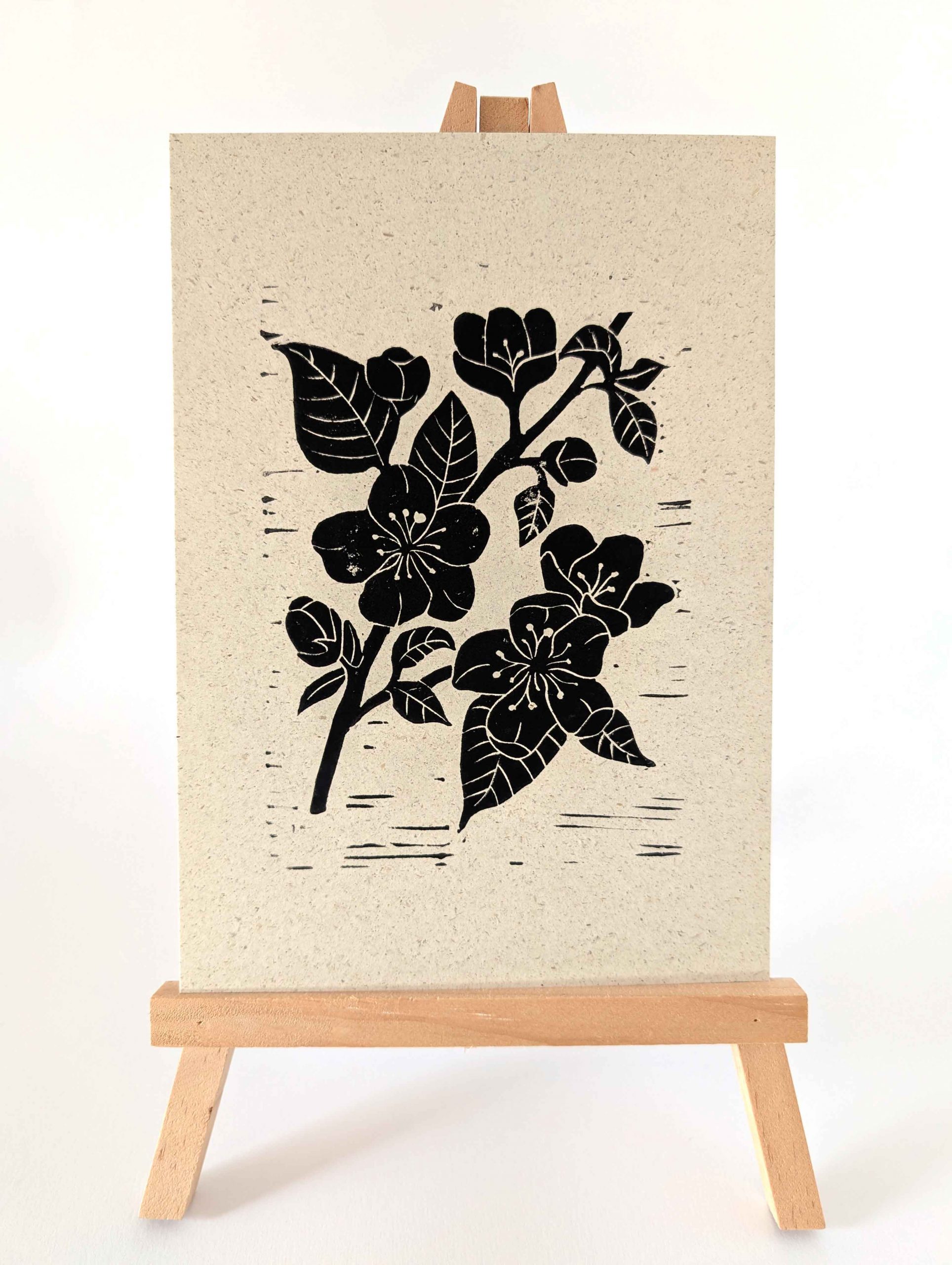 Linoldruck "Apfelblüte" - handgemachter Kunstdruck auf nachhaltigem Graspapier (A5)