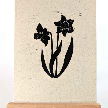 Linoldruck „Narzissen“ - handgemachter Kunstdruck auf nachhaltigem Graspapier (A5)