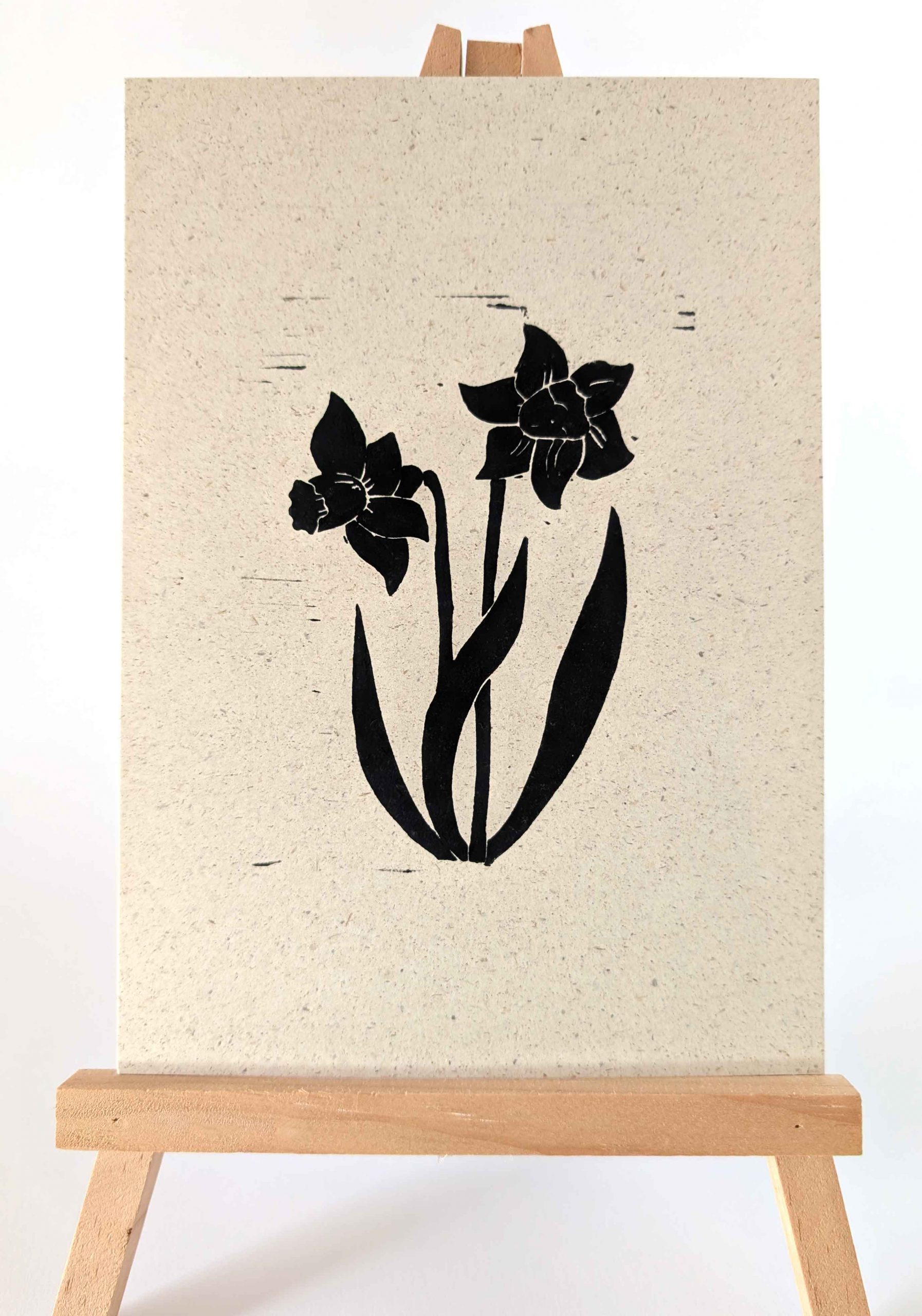 Linoldruck „Narzissen“ - handgemachter Kunstdruck auf nachhaltigem Graspapier (A5)